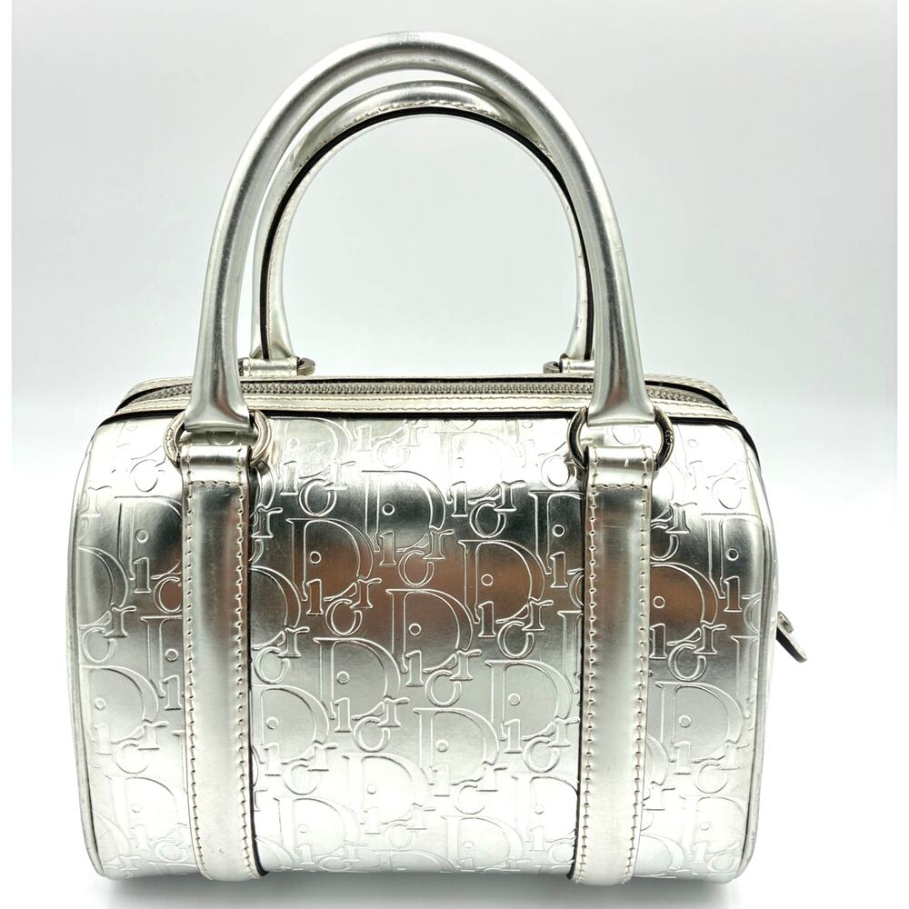 DIOR Vintage Silver Canvas Trotter Boston Bag
